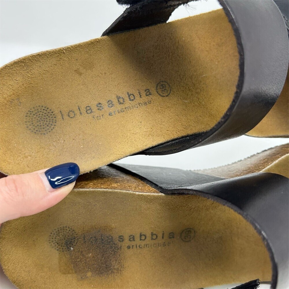 Eric Michael Lily Black Leather Double Strap Wedge Open Toe Sandals EU 39 - Picture 10 of 10